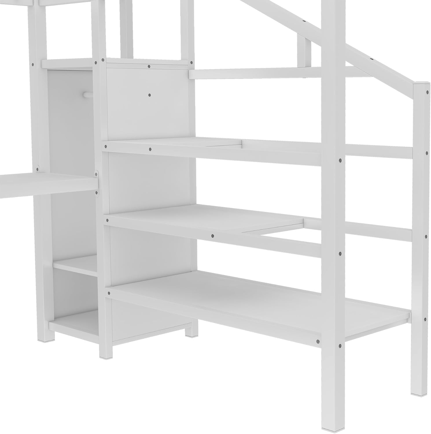 Metal Queen Size Loft Bed with Desk and Stairs,Heavy Duty Loft Bed Frame with Wardrobe and LED Lights for Adults,Teens,Kids,Space Saving,Queen Size,White