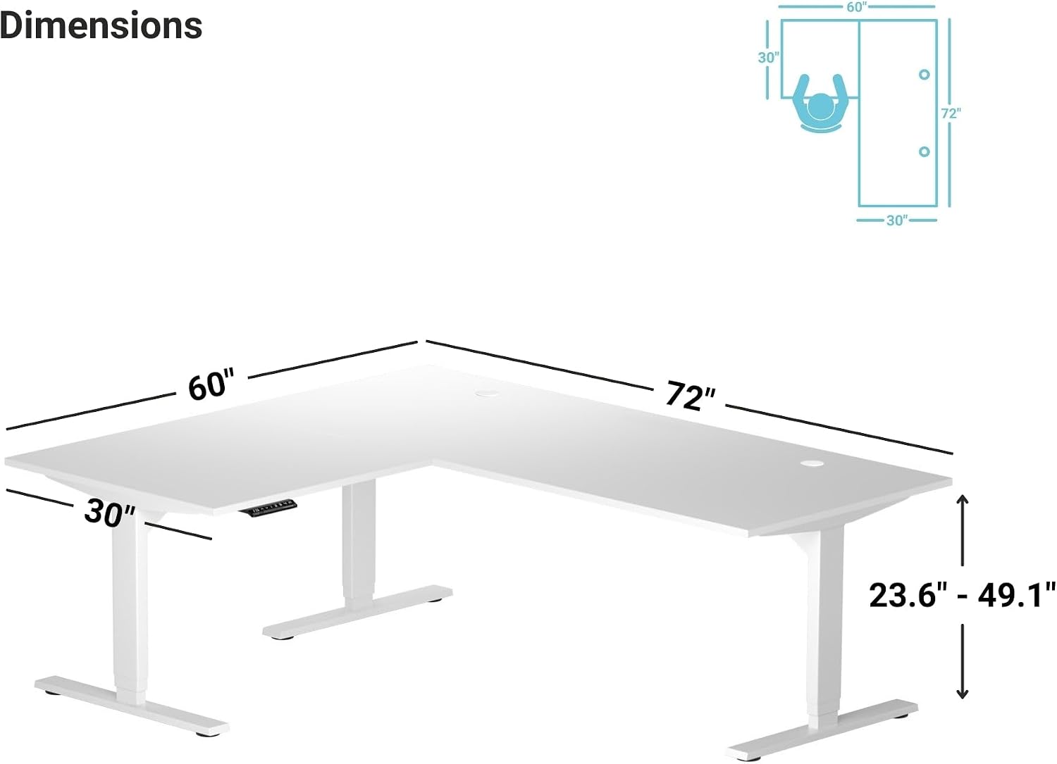 Progressive Desk Stand Up Height Adjustable Electric Standing Desk - L Shaped 60' x 72' Corner Computer Rising Workstation Table - Black Frame, Roasted Walnut Top