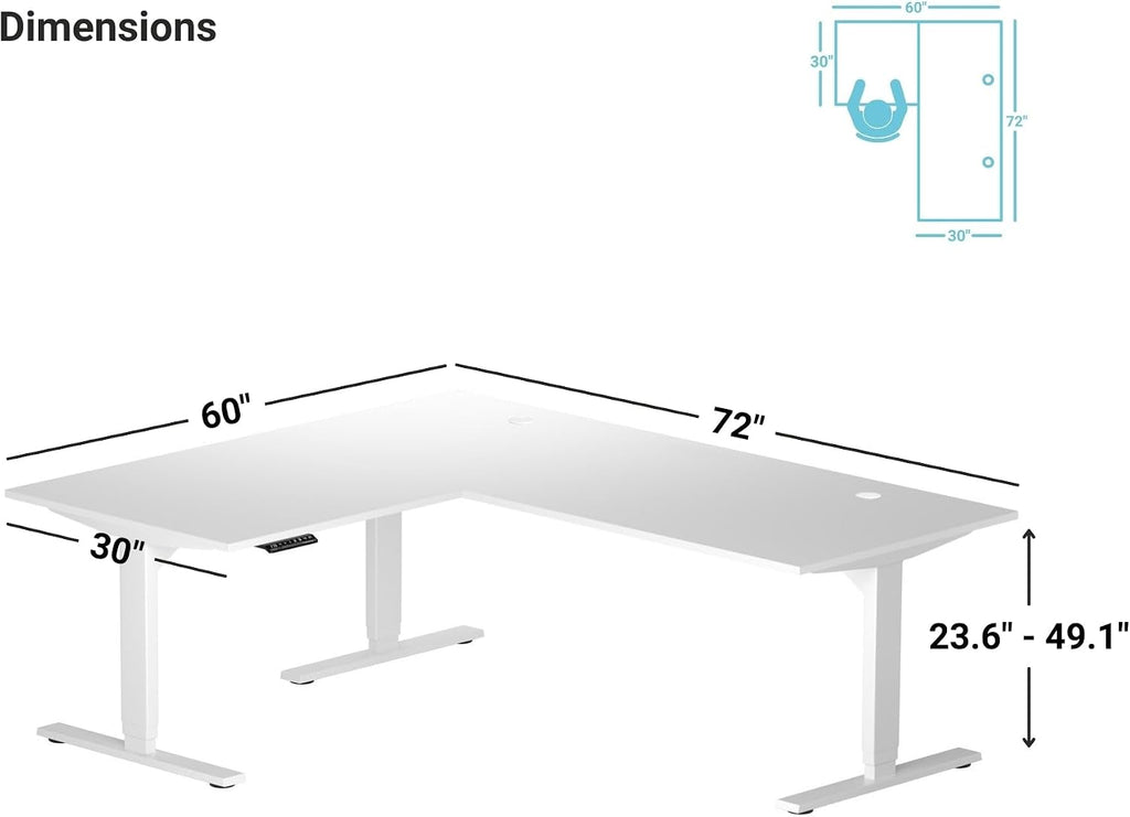 Progressive Desk Stand Up Height Adjustable Electric Standing Desk - L Shaped 60' x 72' Corner Computer Rising Workstation Table - Black Frame, Dark Cherry Top