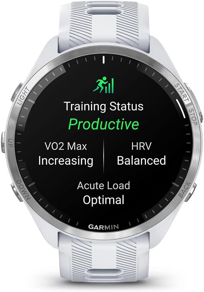 Garmin 010-02809-01 Forerunner 965 Running Smartwatch Whitestone and Powder Gray Bundle with Deco Essentials Charging Dock, Silicone Dust Cover 3 Pack and 1.4 Inch Screen Protector
