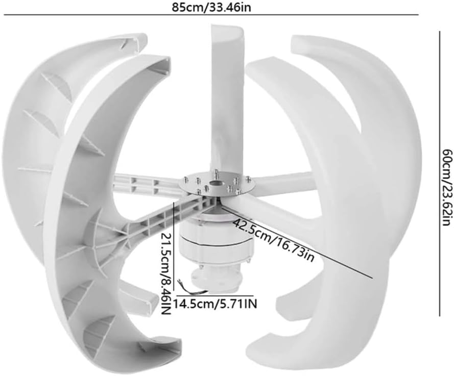 12V,HYZHANHONG 5 Blades Vertical Axis Wind Turbine Generator Kit,3000W 12V/24V/48V/220V Lantern Type Wind Turbine Free Energy Windmill Home Permanent Magnet Generator(White)