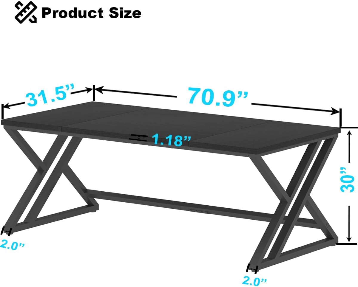LVB 70.8' Black Computer Desk, Large Industrial Pc Study Home Office Desk, Long Modern Wood Gaming Work Writing Desk for 2 Person, Farmhouse Double Workstation Executive Desk with Storage in Bedroom