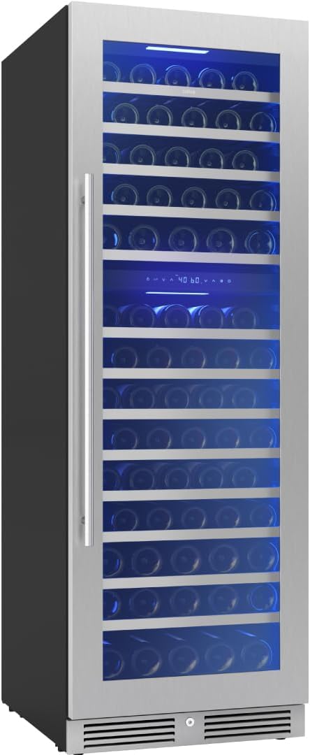 Zephyr Presrv 24 Inch Wine Fridge Full Size Dual Zone - Wine Cooler Cellars Large Cabinet Wine Refrigerator Home Bar Chiller Freestanding with French Glass Door - 138 Bottles 750 ml