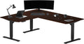 Progressive Desk Stand Up Height Adjustable Electric Standing Desk - L Shaped 60' x 72' Corner Computer Rising Workstation Table - Black Frame, Roasted Walnut Top