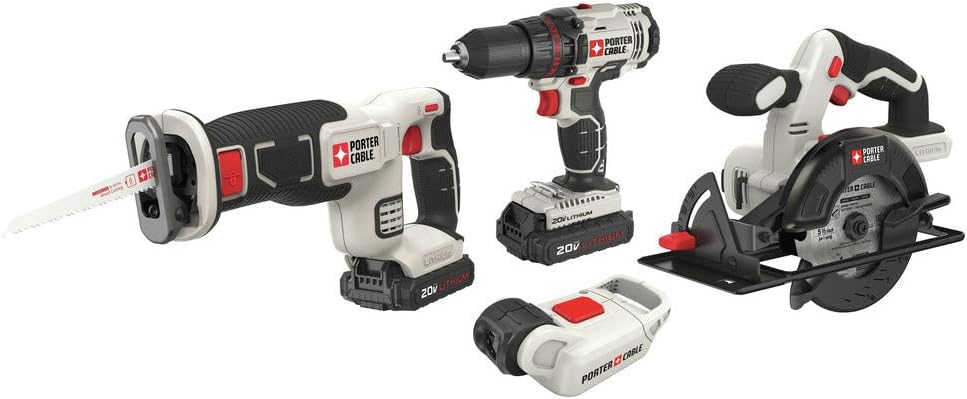 PORTER-CABLE 20V MAX Power Tool Combo Kit, 4-Tool Cordless Power Tool Set with 2 Batteries and Charger (PCCK616L4)