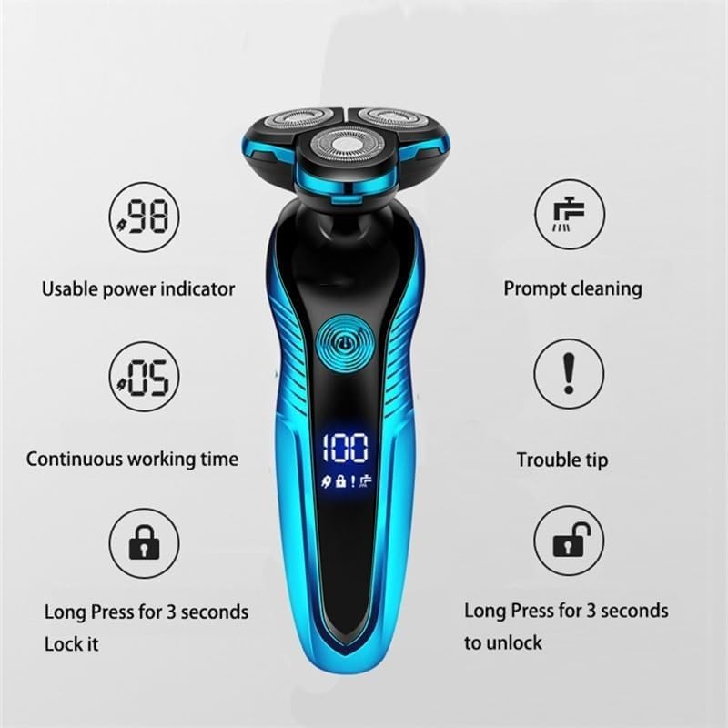 Electric Shavers for Men, Electric Shaver Washable Rechargeable Electric Razor Hair Clipper Cutting Shaving Machine for Men Beard Trimmer Wet-Dry Dual Use (Color : Blue)