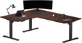 Progressive Desk Stand Up Height Adjustable Electric Standing Desk - L Shaped 60' x 72' Corner Computer Rising Workstation Table - Black Frame, Dark Cherry Top