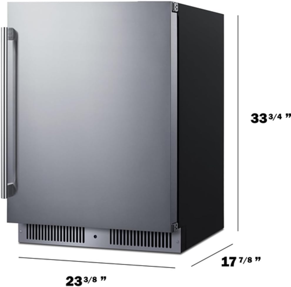 Summit 24' Refrigerator, 3.3 cu.ft. Capacity, Built-In Refrigerator Undercounter, Shallow 18' Depth, Stainless Steel- SDHR2444