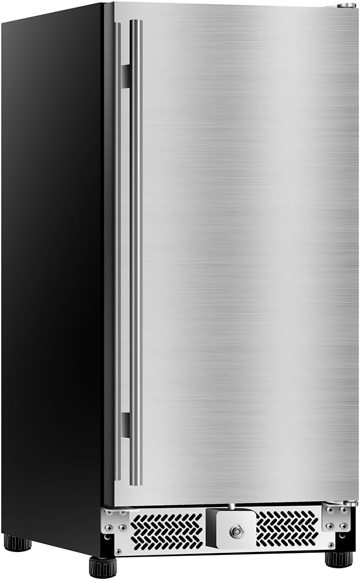 15 inch Outdoor Beverage Refrigerator, Under Counter fridge, 120 Cans Outdoor Wine Cooler with Stainless Steel Finish for Beer, Soda, Freestanding Small Drink Cooler