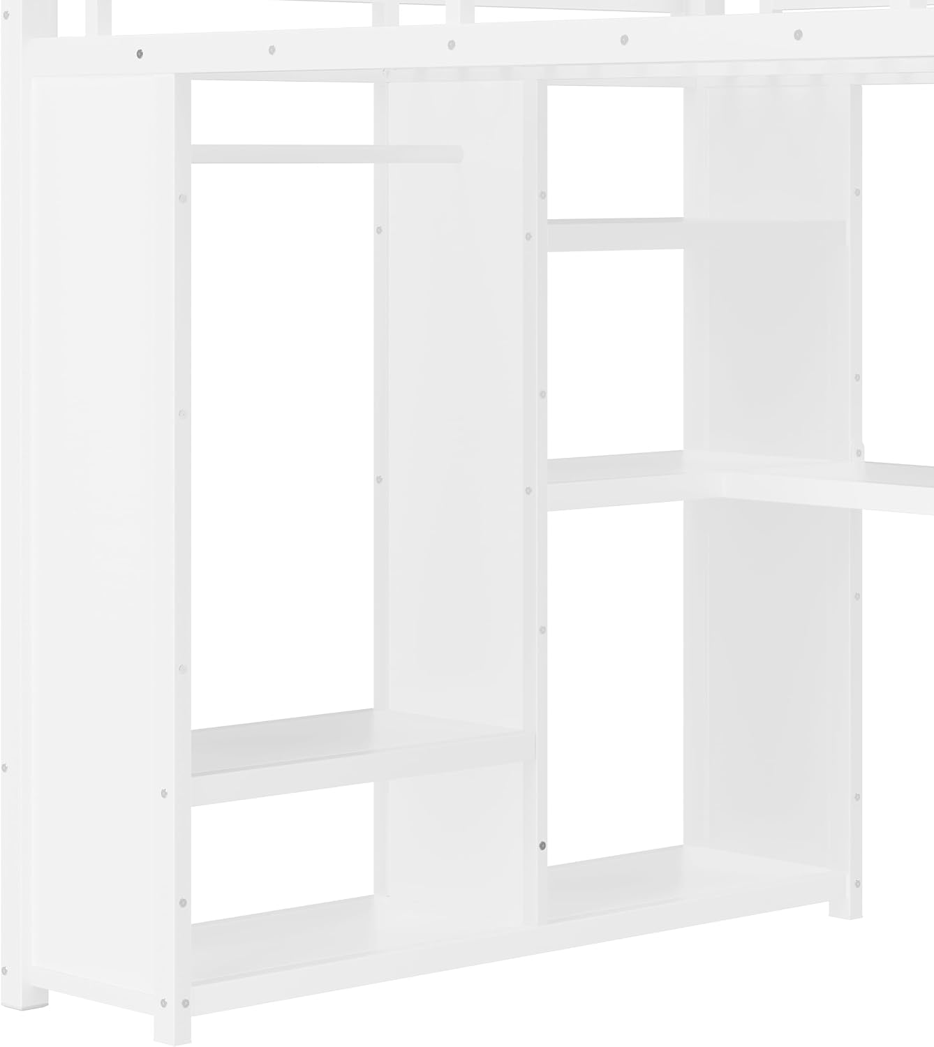 Modern Queen Size Metal Loft Bed Frame with Built-in Wardrobe,Desk and Storage Shelves, for Kids Teens Adults Bedroom Use (White#o, Queen)