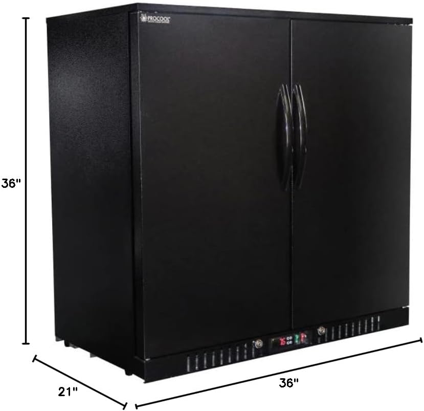 Procool 2-Door Counter Height Beverage Refrigerator - 36' Wide Energy Efficient Black Bar Fridge With LED Lighting - Commercial Back Bar Cooler