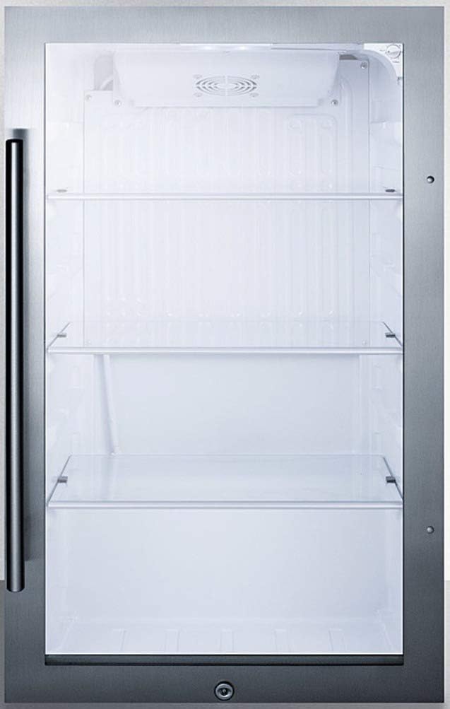 Summit 19' Beverage Center, 3.13 cu.ft. Capacity, Shallow Depth, Outdoor Refrigerator, Stainless Steel, Glass Door- SPR489OSCSS