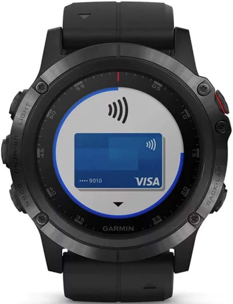 Garmin fenix 5X Plus, Ultimate Multisport GPS Smartwatch, Features Color Topo Maps and Pulse Ox, Heart Rate Monitoring, Music and Contactless Payment, Black with Black Band