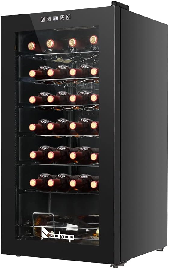 Winado 28 Bottle Wine Cooler Refrigerator, Freestanding Compressor Wine Chiller w/Adjustable Temperature, Compact Mini Wine Fridge with Digital Control & Removable Shelves & Double-layer Glass Door