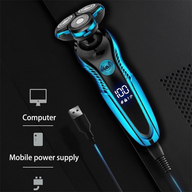 Electric Shavers for Men, Electric Shaver Washable Rechargeable Electric Razor Hair Clipper Cutting Shaving Machine for Men Beard Trimmer Wet-Dry Dual Use (Color : Blue)