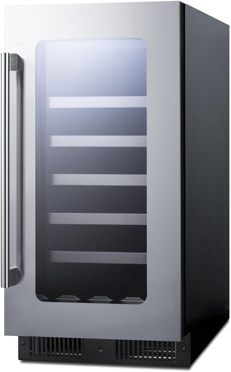 Summit 18' Wine Cellar, Built in Wine Refrigerator, 29 Bottle Capacity, Single Zone Wine Cellar, Stainless Steel & Glass- CL18WC