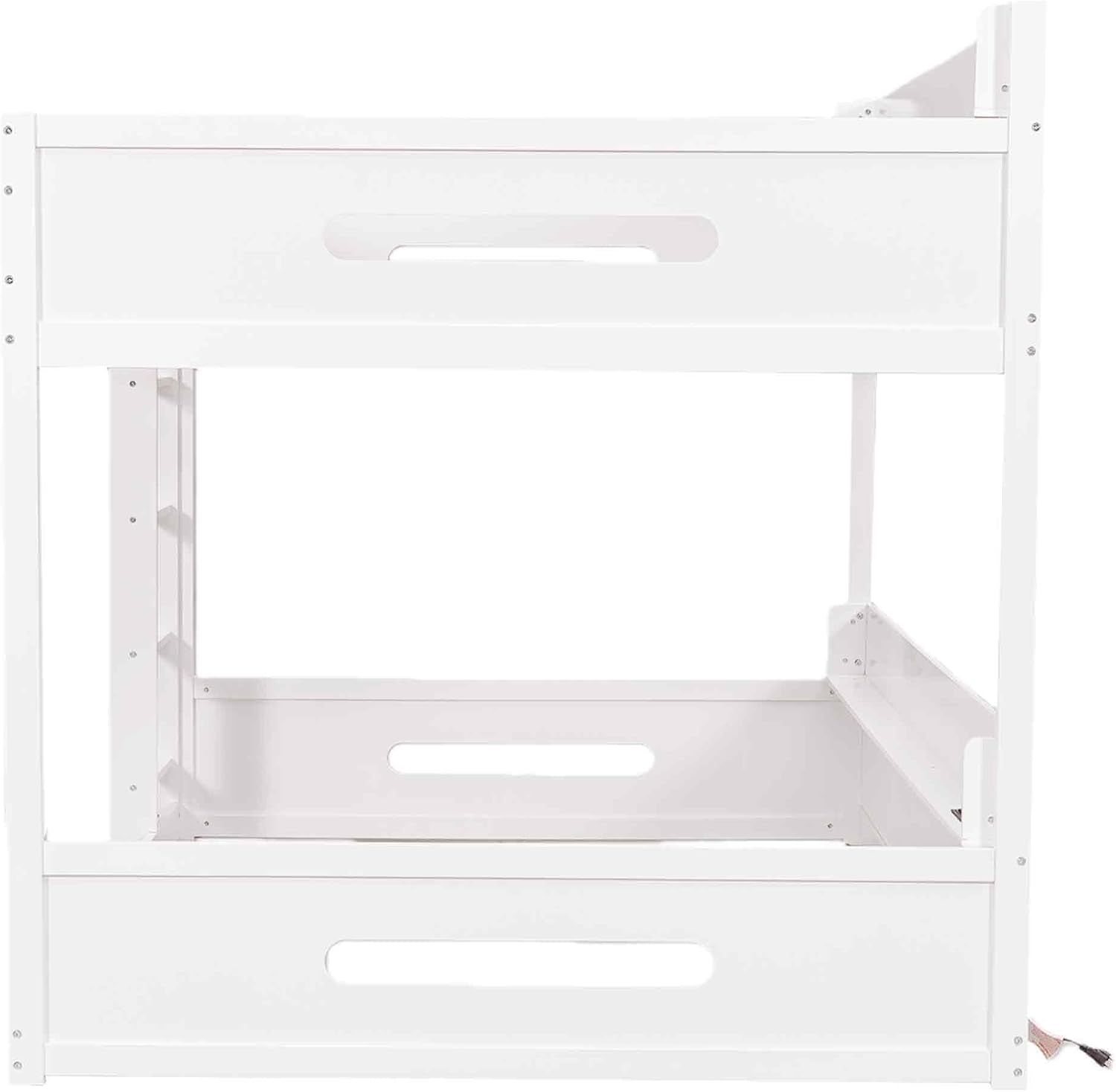Queen Over Queen Bunk Bed with Storage Shelves and USB Ports,Solid Pine Wood Space-Saving Design for Kids/Adults (White-Q)