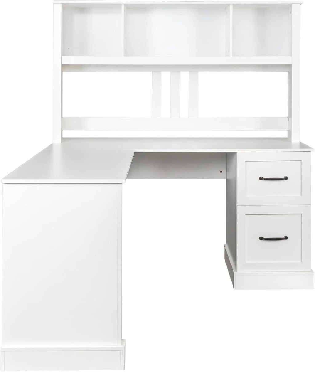 Bellemave L Shaped Computer Desk with Hutch, Home Office Desk with Storae Drawers & Bookshelf, Corner Desk, Study Table Writing Desk with Storage, Easy to Assemble, Antiqued White