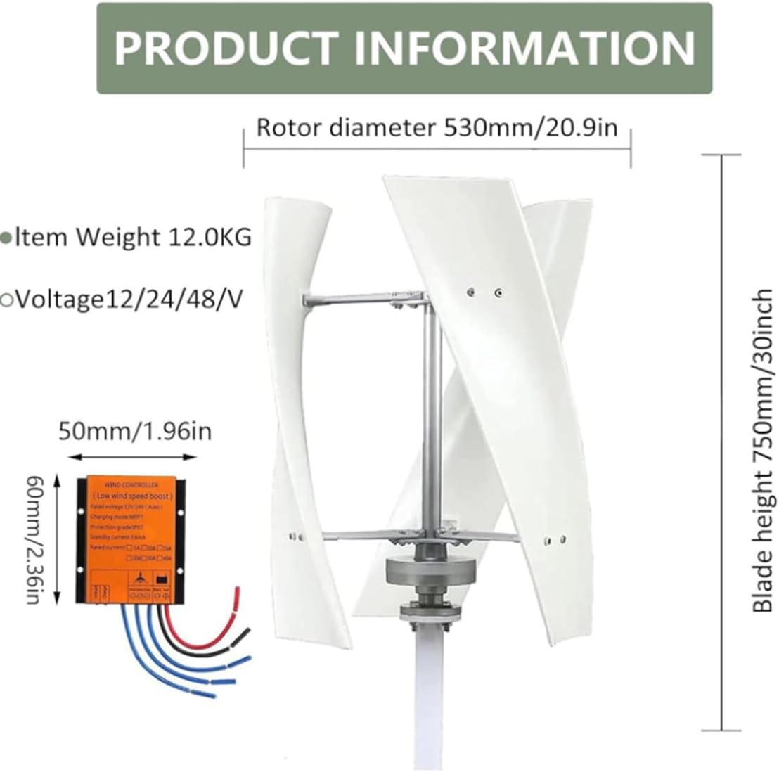 3000W/8000W Wind Turbine Generator Kit,Wind Turbine Vertical Wind Generator Kit Electricity Producer Equipment Home Power Energy Kit,8000W-24V