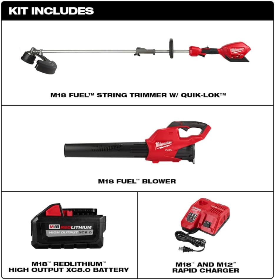 Milwaukee M18 Fuel 18-Volt Lithium-Ion Brushless Cordless Quik-LOK String Trimmer/Blower Combo Kit with Battery & Charger (2-Tool) 3000-21