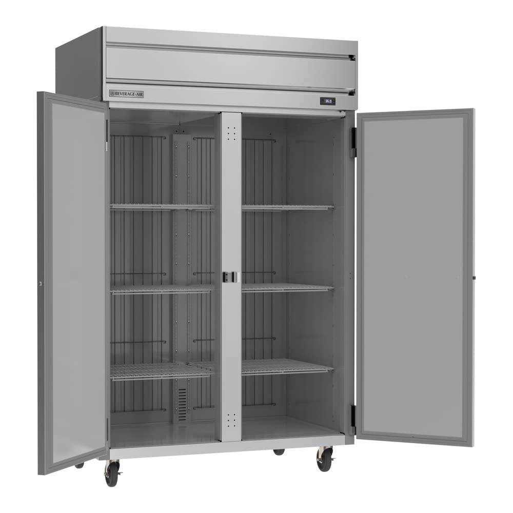 Beverage Air HR2HC-1S Commercial Reach-in Refrigerator, Stainless Steel Front with Coil Coated Sides, 52' W Two Door Design, 45.2 Cu. Ft. Capacity, LED Lighting, Six Heavy Duty Shelves, Casters