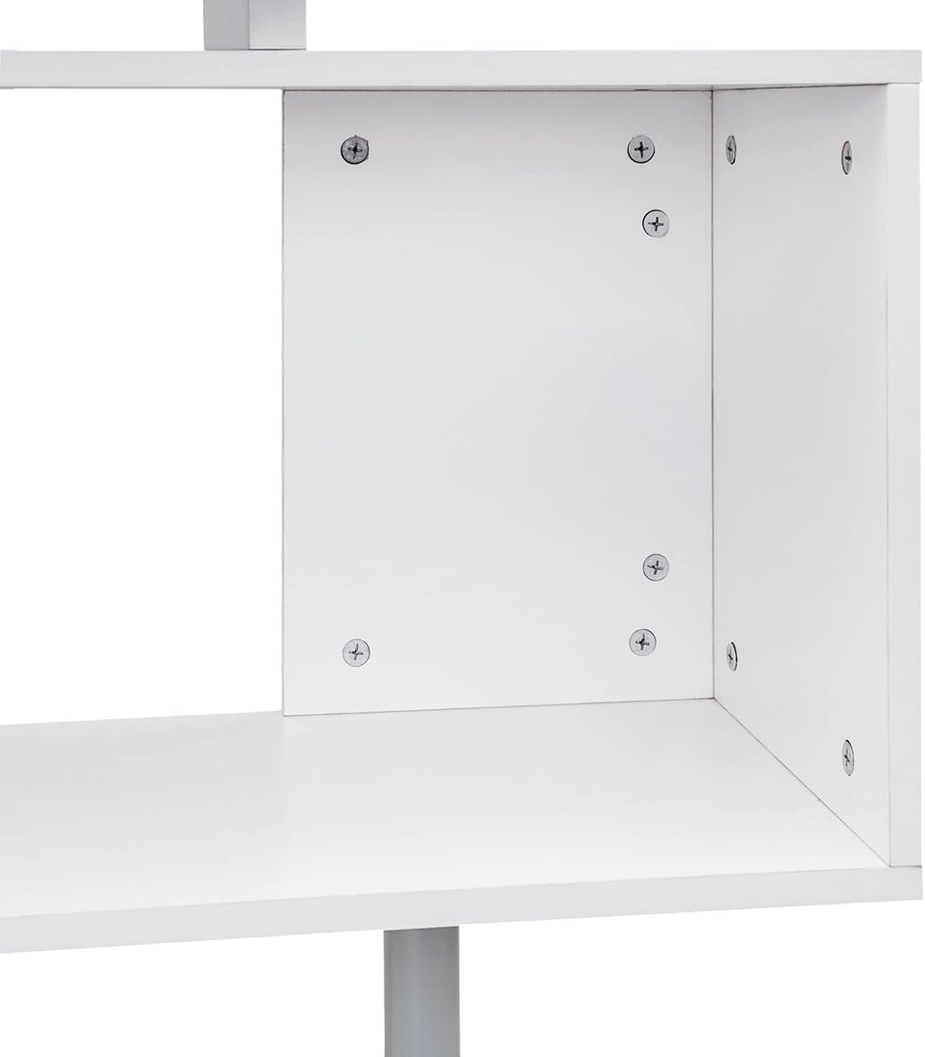 HOMCOM 55' 360° Rotating Corner Computer Desk Modern L-Shaped Home Office Workstation with 3-Tier Storage Shelves, Bookshelf, White
