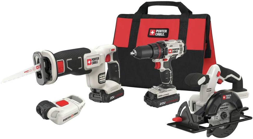 PORTER-CABLE 20V MAX Power Tool Combo Kit, 4-Tool Cordless Power Tool Set with 2 Batteries and Charger (PCCK616L4)