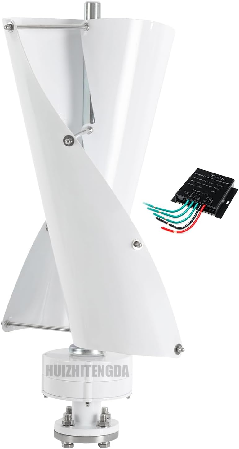Vertical Spiral Wind Mill Turbine Portable Generator,1000W 12V 24V 48V 2 Blade Household Wind Turbine Generator Free Energy Windmill W/Controller(White)