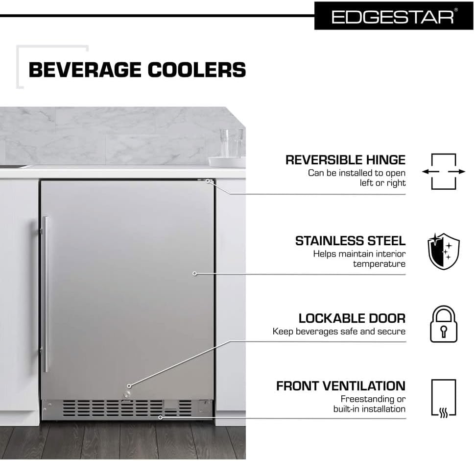 EdgeStar CBR1501SLD 5.49 Cu. Ft 142 Can Built-in Stainless Steel Beverage Cooler