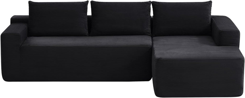 97' Cloud Sectional Couch,Modern Modular Sectional Sofa with Deep Seat,Corduroy Boneless Couches with L-Shape Chaise for Living Room Bedroom,No Assembly Required (Black, 97' Right Facing Chaise)