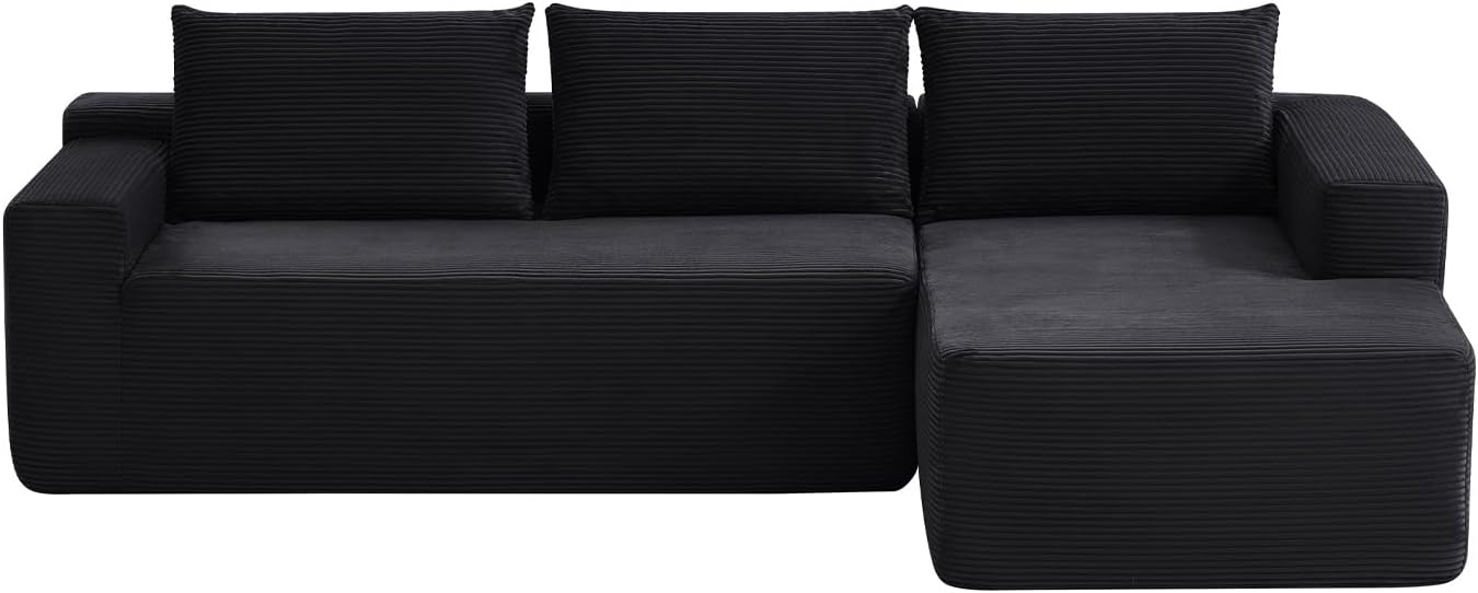 97' Cloud Sectional Couch,Modern Modular Sectional Sofa with Deep Seat,Corduroy Boneless Couches with L-Shape Chaise for Living Room Bedroom,No Assembly Required (Black, 97' Right Facing Chaise)