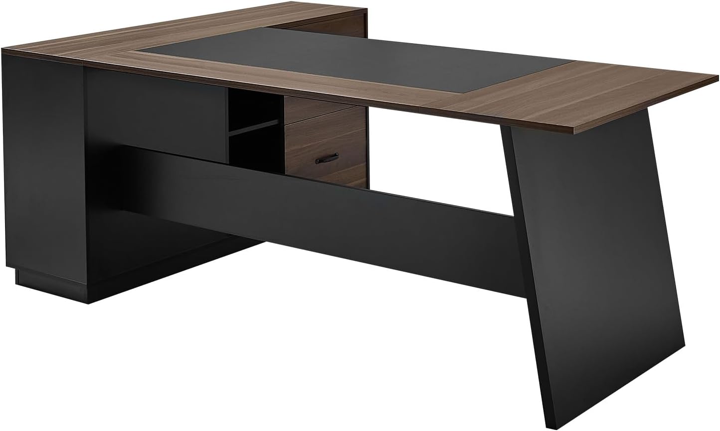 VEVOR L-Shaped Executive Desk, Large Modern Office Table with Drawers and Storage Cabinet, Heavy Duty Wooden Executive Table, 350 LBS Load Capacity, Easy Assembly, for Work Study Writing, Brown+Black