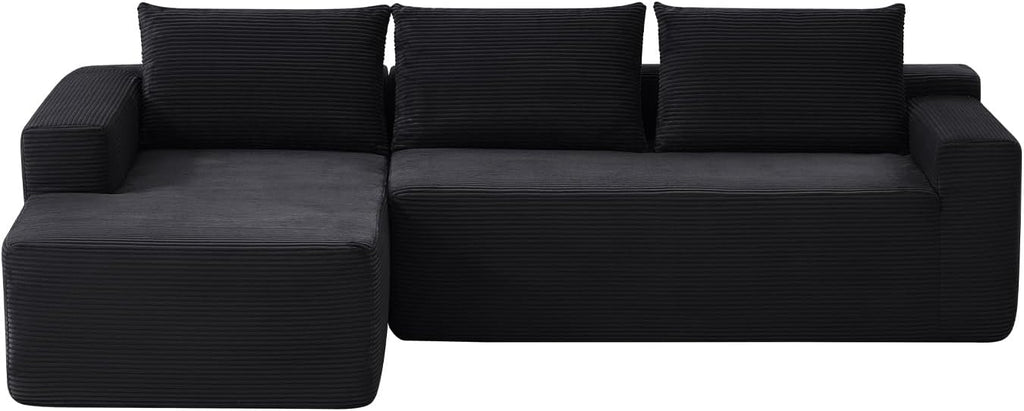 97' Cloud Sectional Couch,Modern Modular Sectional Sofa with Deep Seat,Corduroy Boneless Couches with L-Shape Chaise for Living Room Bedroom,No Assembly Required (Black, 97' Left Facing Chaise)