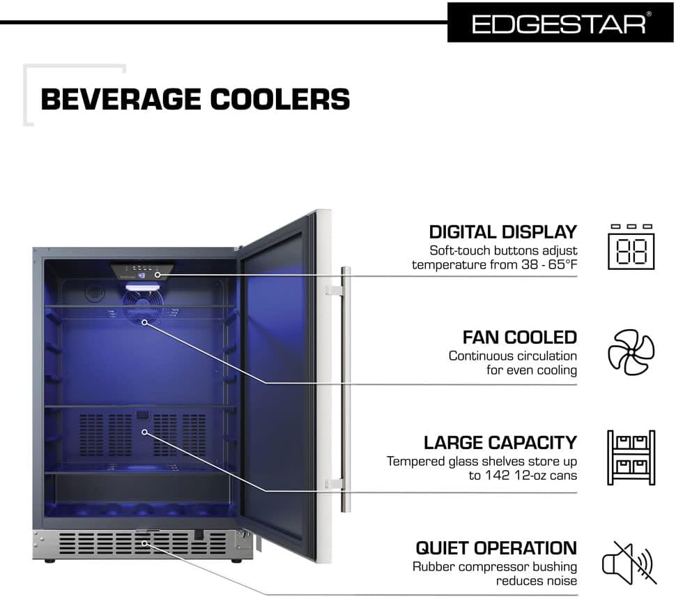 EdgeStar CBR1501SLD 5.49 Cu. Ft 142 Can Built-in Stainless Steel Beverage Cooler