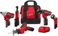 2498-25 for Milwaukee M12 Cordless Combo Kit 2407-20 3/8-inch Drill Driver, 2420-20 Reciprocating Saw, 2462-20 1/4-inch Impact Driver, 2457-20 3/8-inch Cordless Ratchet, 49-24-0146 Work Light 5-Tool
