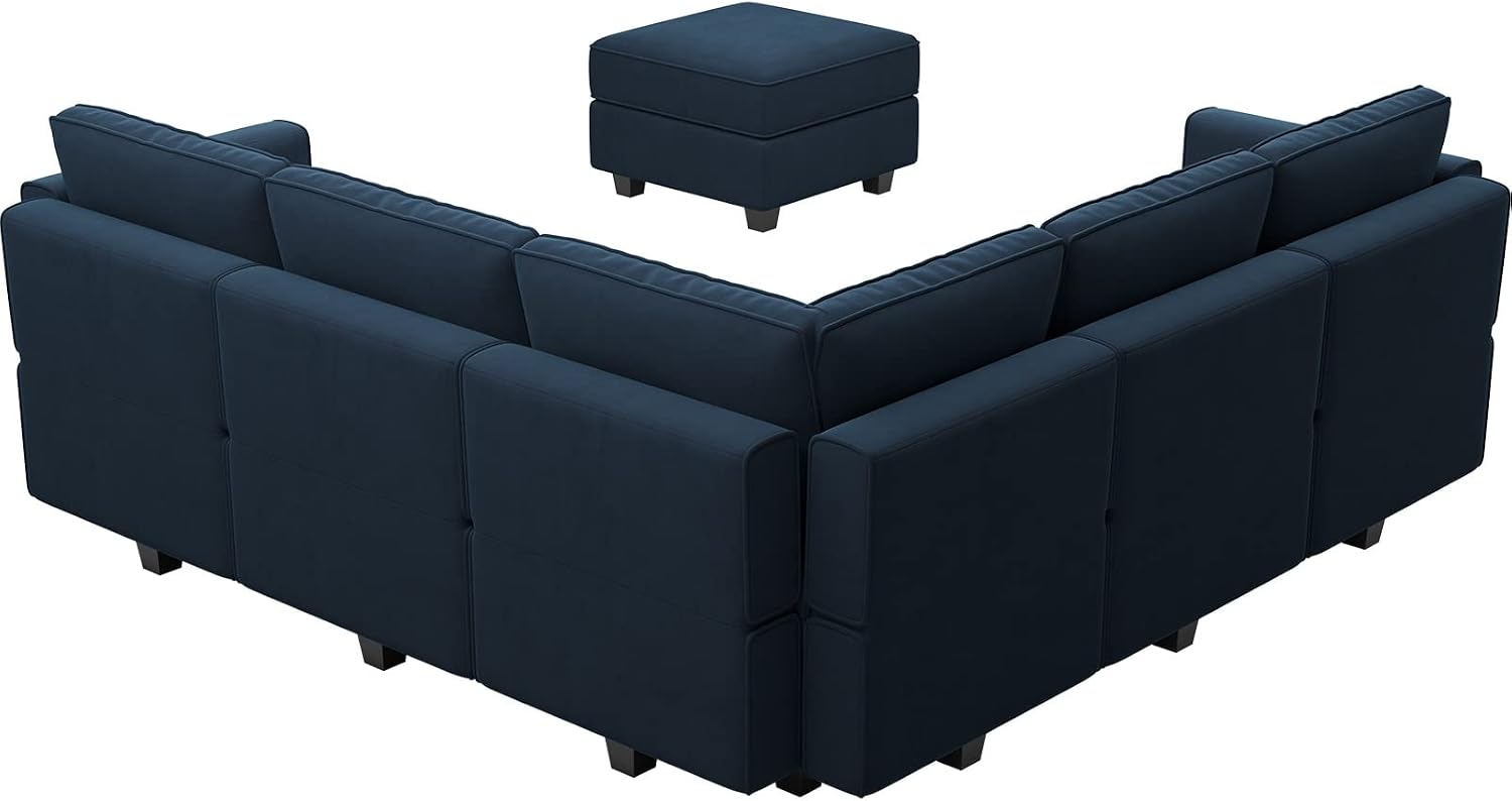 Belffin Modular Sectional Sofa with Storage Seats Velvet L Shaped Corner Couch Convertible Sectional Sofa with Chaise (Blue, L Shape-1)…