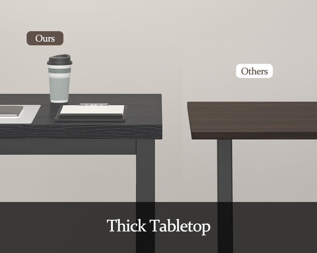 55 Inch Computer Desk, Modern Table with Thick Tabletop, Small Gaming Desk with Adjustable Feet, Study Writing Table for Home Office Work, Black