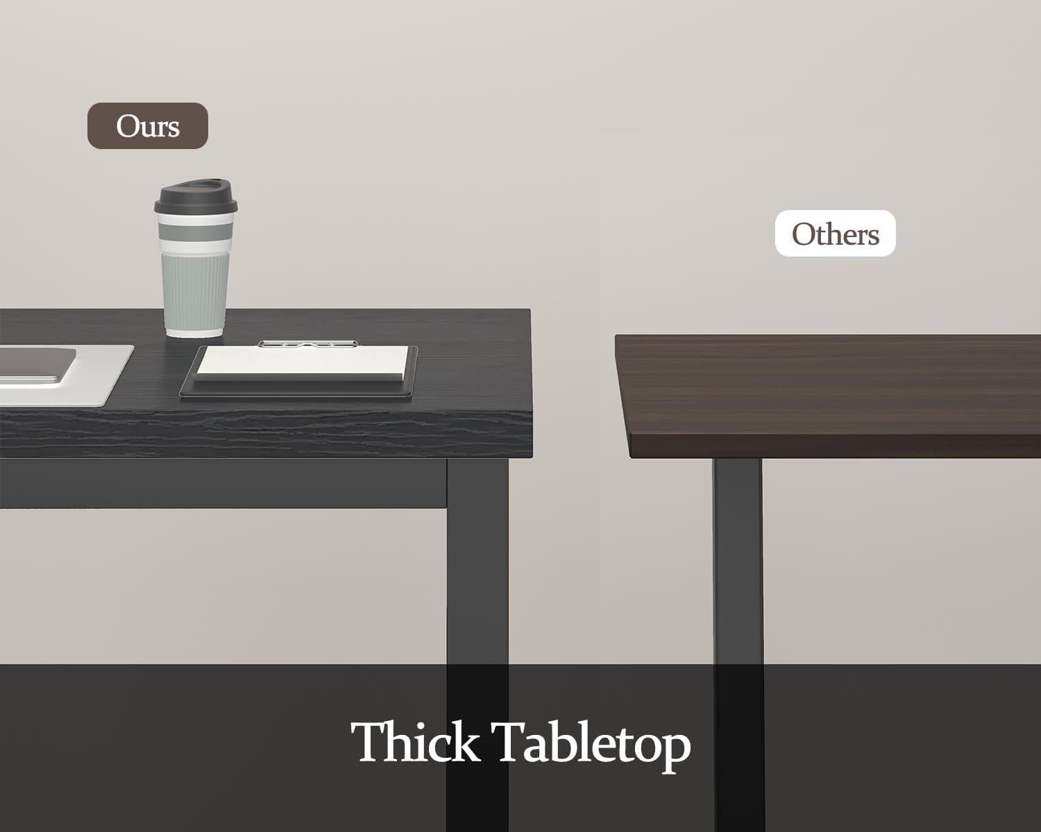 55 Inch Computer Desk, Modern Table with Thick Tabletop, Small Gaming Desk with Adjustable Feet, Study Writing Table for Home Office Work, Black