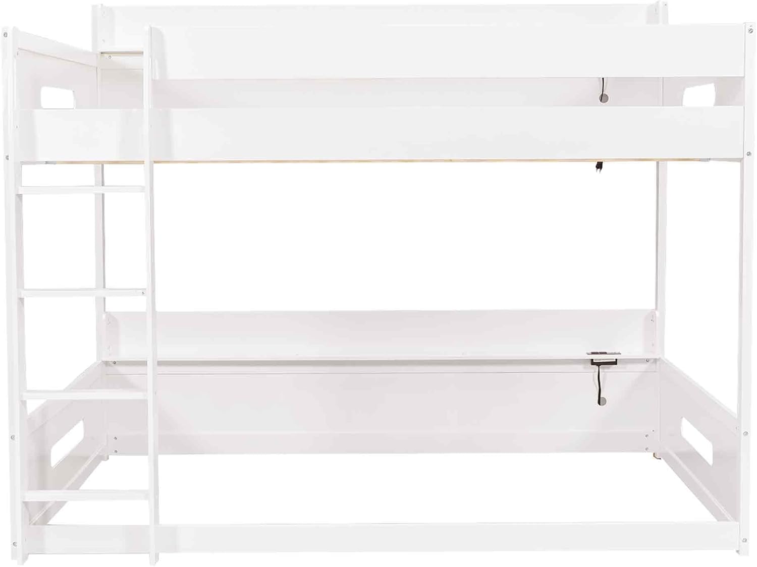 Queen Over Queen Bunk Bed with Storage Shelves and USB Ports,Solid Pine Wood Space-Saving Design for Kids/Adults (White-Q)