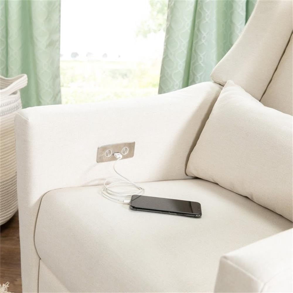 Babyletto Kiwi Glider Recliner Nursery Chair w/ USB Ports - GREENGUARD Gold Certified - Water & Stain Resistant Glider Rocking Chair - Electronic, 270° Swivel, Performance Cream Eco-Weave