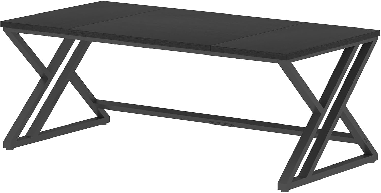 LVB 70.8' Black Computer Desk, Large Industrial Pc Study Home Office Desk, Long Modern Wood Gaming Work Writing Desk for 2 Person, Farmhouse Double Workstation Executive Desk with Storage in Bedroom
