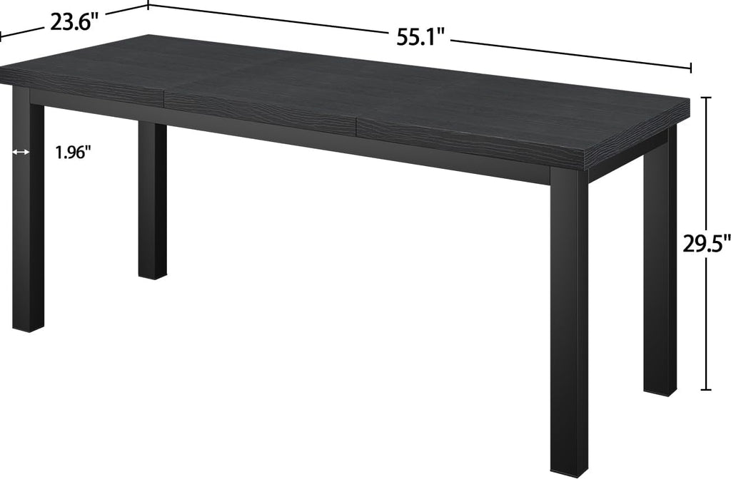 55 Inch Computer Desk, Modern Table with Thick Tabletop, Small Gaming Desk with Adjustable Feet, Study Writing Table for Home Office Work, Black