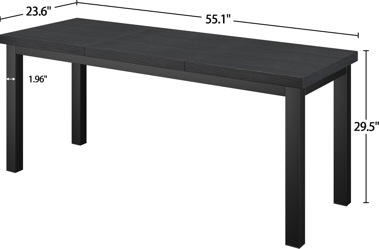 55 Inch Computer Desk, Modern Table with Thick Tabletop, Small Gaming Desk with Adjustable Feet, Study Writing Table for Home Office Work, Black