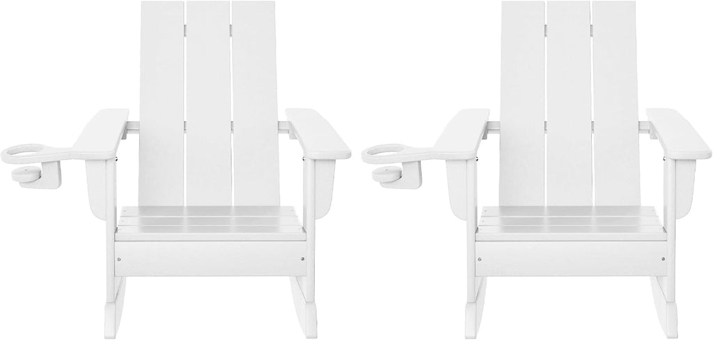 WestinTrends Ashore Outdoor HDPE Plastic Preschool Toddler Modern Adirondack Rocking Chairs (Set of 2), White