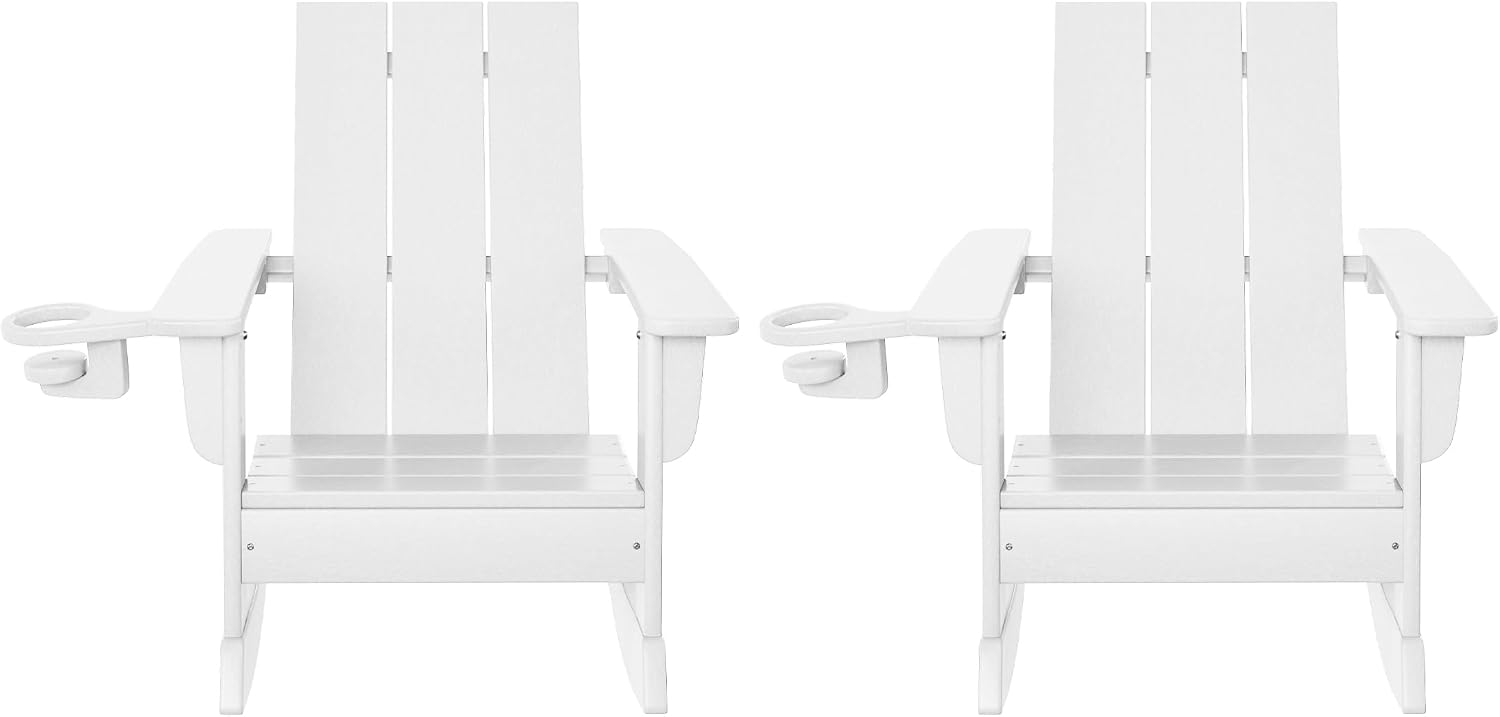 WestinTrends Ashore Outdoor HDPE Plastic Preschool Toddler Modern Adirondack Rocking Chairs (Set of 2), White