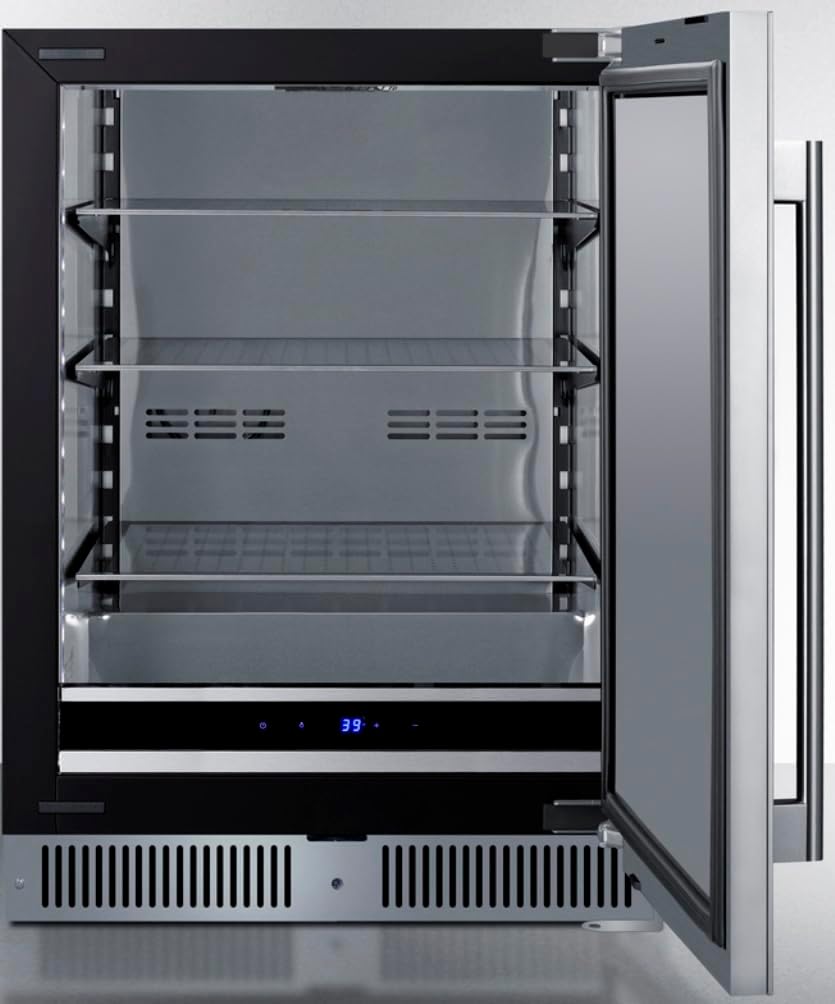 Summit 24' Refrigerator, 3.3 cu.ft. Capacity, Built-In Refrigerator Undercounter, Shallow 18' Depth, Stainless Steel- SDHR2444