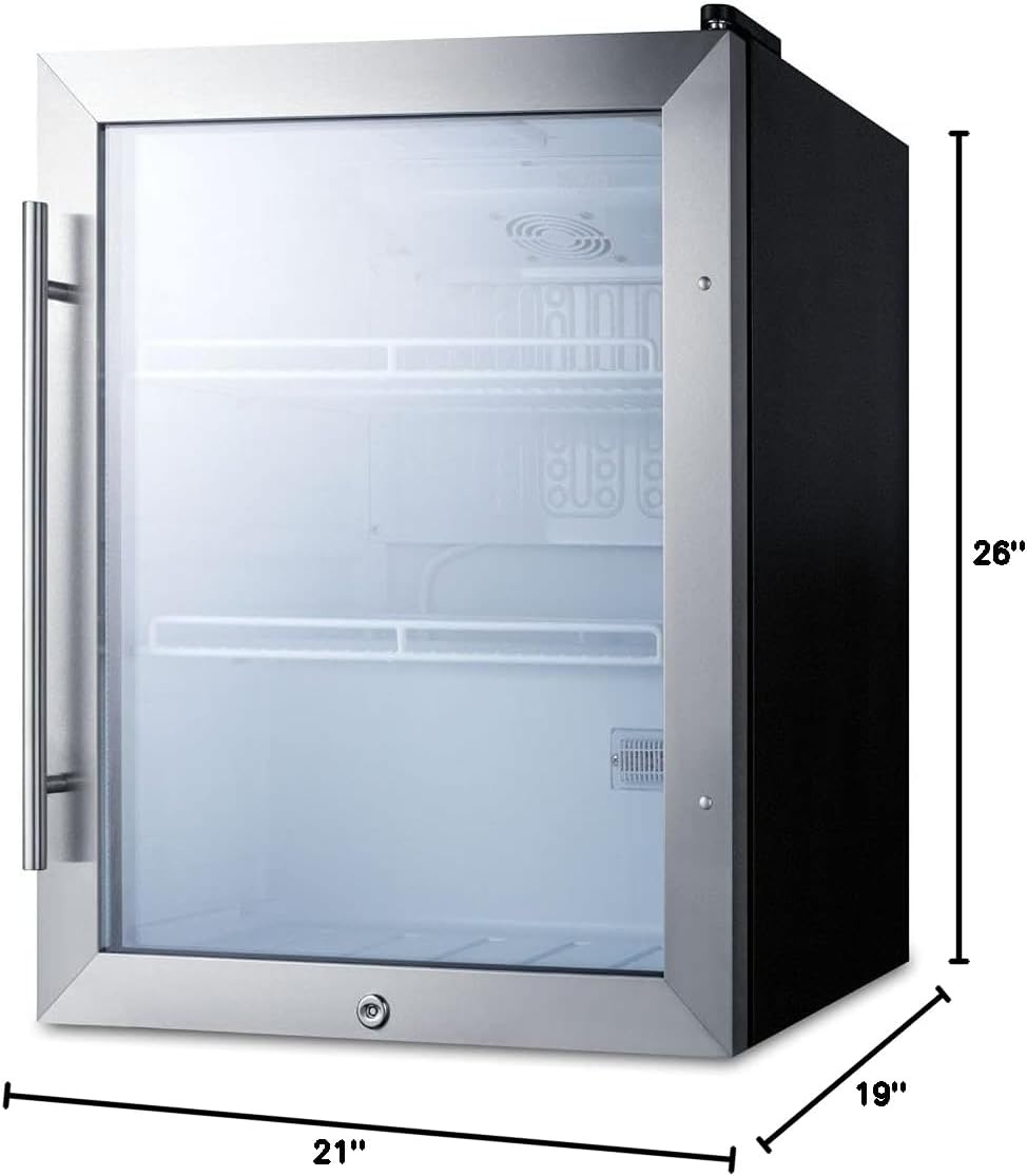 Summit Appliance SCR314L Compact Beverage Center; 2.1 cu.ft; Automatic Defrost; Interior LED Light; Adjustable Thermostat; Sealed Back Front Lock