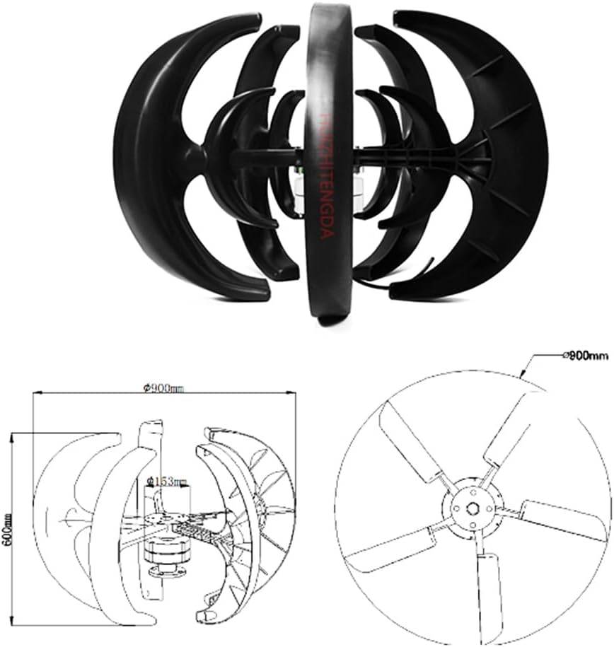 3000W Wind Turbine Generator Kit, 12V/24V/48V/220V W/5 Blades and Charger Controller Black Lantern Noiseless Windmill AC Permanent Magnet Generators for Outdoor Use