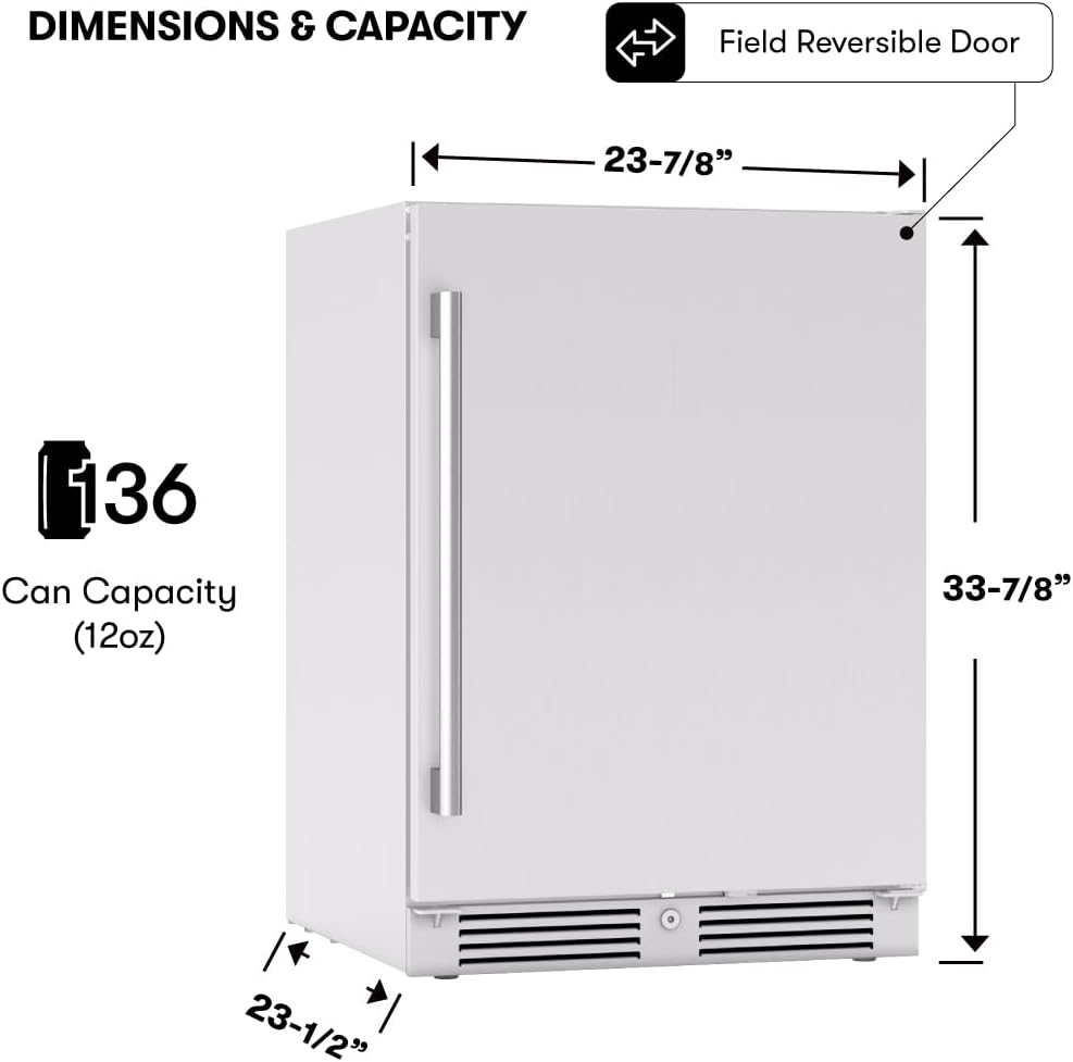 Zephyr Presrv 24 Inch Outdoor Wine Fridge & Beverage Refrigerator Single Zone Under Counter - Drink Chiller Freestanding Stainless Steel Door - 136 cans (Single-Zone Outdoor Wine & Beverage Cooler)