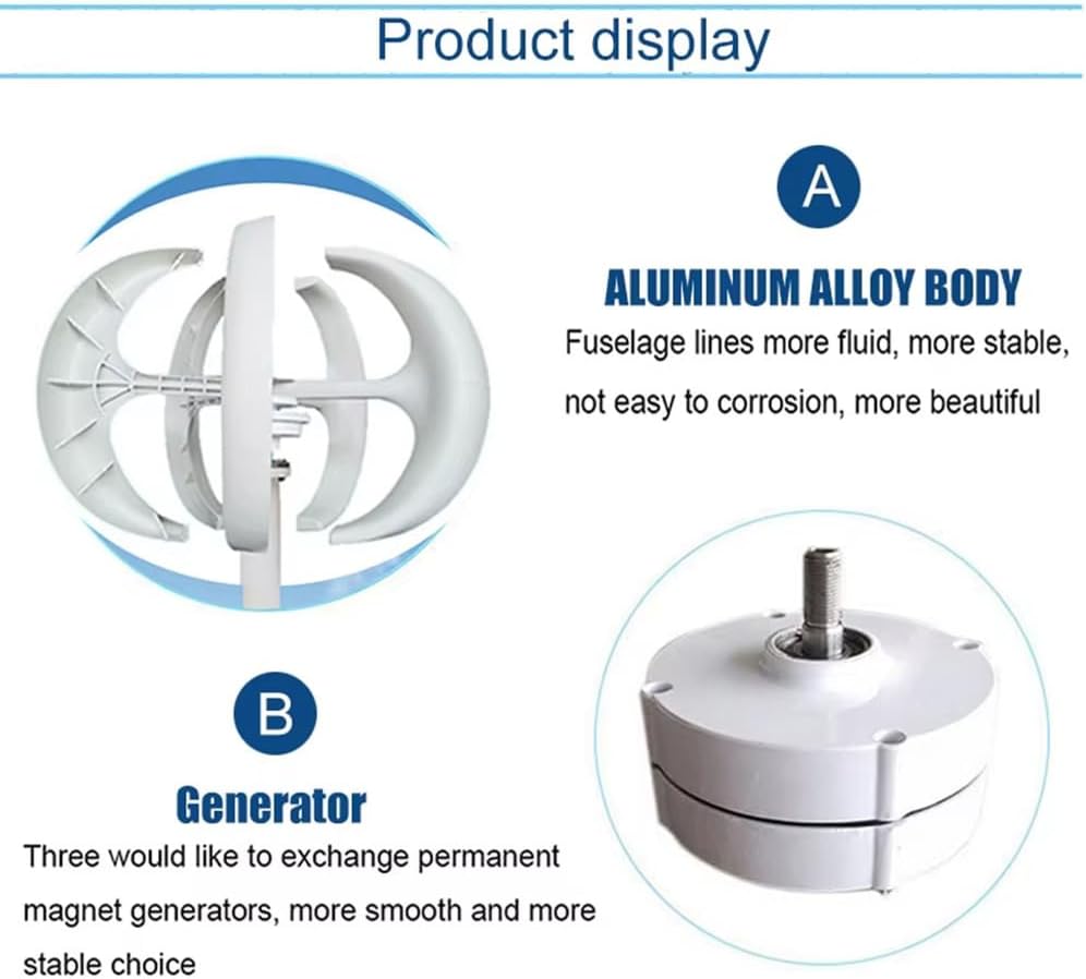 12V,HYZHANHONG 5 Blades Vertical Axis Wind Turbine Generator Kit,3000W 12V/24V/48V/220V Lantern Type Wind Turbine Free Energy Windmill Home Permanent Magnet Generator(White)